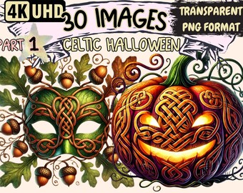 Celtic Halloween Clipart – Spooky PNG Illustrations (Digital Download)