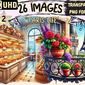 Paris Life (P2) Clipart - 26 PNG Elegant Parisian Graphics, Chic City Printables, Instant Digital Download, Unlimited Commercial Use Crafts