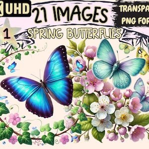 Spring Butterflies (P1) Clipart - 21 PNG Springtime Floral Graphics, Colorful Insect Illustrations, Instant Digital Download, Commercial Use