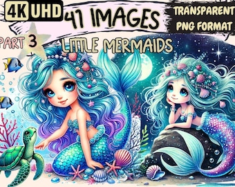 Little Mermaids Clipart – 41 PNG Ocean Graphics (Digital Download)