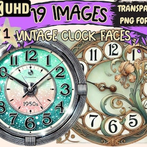 Vintage Clock Faces Clipart – Antique Timepiece PNG Illustrations (Digital Download)