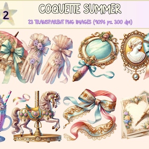 Coquette Summer (P2) Clipart - 23 PNG Pastel Aesthetic Graphics, Romantic Fashion Illustrations, Instant Digital Download, Commercial Use