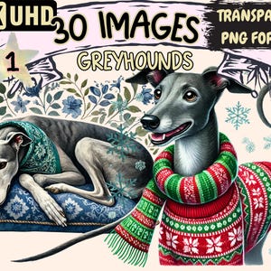 Greyhounds Clipart - 30 PNG Adorable Dog Graphics, Pet Puppy Printables, Instant Digital Download, Unlimited Commercial Use for Crafts
