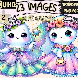 Cute Ghosts (P2) Clipart - 23 PNG Adorable Spooky Illustrations, Halloween Art, Instant Digital Download, Unlimited Commercial Use Crafts