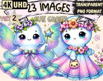 Cute Ghosts (P2) Clipart - 23 PNG Adorable Spooky Illustrations, Halloween Art, Instant Digital Download, Unlimited Commercial Use Crafts