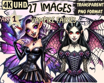 Vampire Fairies Clipart – 27 PNG Dark Halloween Illustrations (Digital Download)