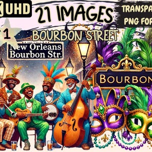 Bourbon Street Clipart - 21 PNG New Orleans Illustrations, Jazz Musician Art, Instant Digital Download, Unlimited Commercial Use for Crafts