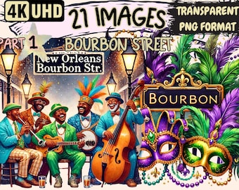 Bourbon Street Clipart - 21 PNG New Orleans Illustrations, Jazz Musician Art, Instant Digital Download, Unlimited Commercial Use for Crafts