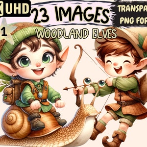 Woodland Elves Clipart - 23 PNG Forest Elf Graphics, Cute Fantasy Fairytale Printables, Instant Digital Download, Unlimited Commercial Use