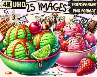 Ice Cream Clipart – 25 PNG Sweet Treat Graphics (Digital Download)