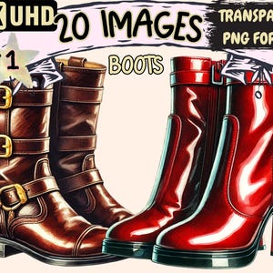 Boots Clipart - 20 PNG Stylish Footwear Illustrations, Fashion and Outdoor Art, Instant Digital Download, Unlimited Commercial Use Crafts