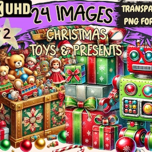 Christmas Toys & Presents (P2) Clipart - 24 PNG Festive Gift Illustrations, Holiday Art, Instant Digital Download, Unlimited Commercial Use
