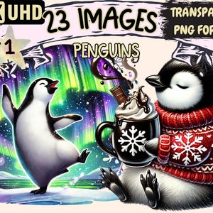 Penguins Clipart - 23 PNG Cute Penguin Graphics, Adorable Winter Printables, Instant Digital Download, Unlimited Commercial Use for Crafts