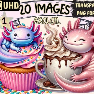 Axolotl Clipart - 20 PNG Cute Axolotl Graphics, Adorable Amphibian Printables, Instant Digital Download, Unlimited Commercial Use for Crafts