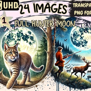 Full Hunter Moon Clipart - 24 PNG Lunar Illustrations, Farmer's Almanac Moons, Instant Digital Download, Unlimited Commercial Use for Crafts