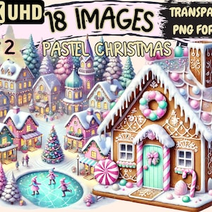 Pastel Christmas (P2) Clipart - 18 PNG Soft Holiday Graphics, Cute Festive Printables, Instant Digital Download, Unlimited Commercial Use