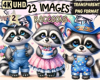 Adorable Raccoon Clipart – 23 PNG Graphics, Commercial Use (Digital Download)