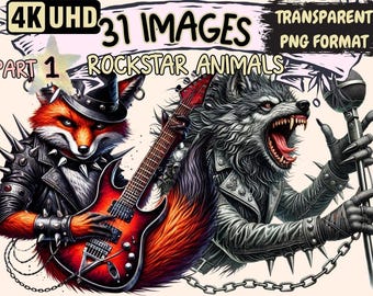 Rockstar Animals Clipart – 31 PNG Heavy Metal Graphics (Digital Download)