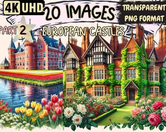 European Castles Clipart – 20 PNG Historic Fortress Graphics (Digital Download)