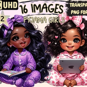 Pyjama Girls (P2) Clipart - 16 PNG Cute Adorable Girl Graphics, Sweet Beautiful Printables,Instant Digital Download,Unlimited Commercial Use