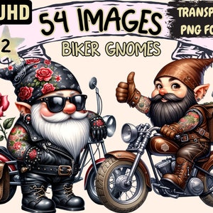 Biker Man Gnome Clipart - 54 PNG Motorcycle American Gnome Biker, Guy Gnomes Printables, Instant Digital Download, Unlimited Commercial Use