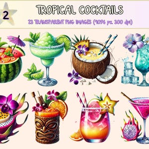 Tropical Cocktails (P2) Clipart - 23 PNG Exotic Summer Drink Graphics, Colorful Cocktail Images, Instant Digital Download, Commercial Use