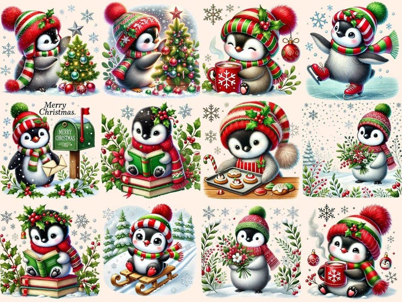 Christmas Penguins (P2) Clipart Christmas artwork - Wonders Artist