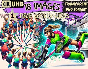 Field Hockey Girls Clipart – Sporty PNG Illustrations (Digital Download)