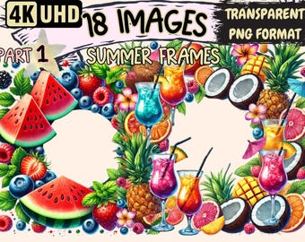 Tropical Summer Frames Clipart – Sunny PNG Graphics (Digital Download)