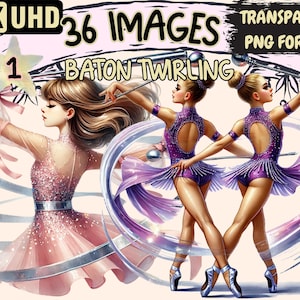 Baton Twirling Clipart - 36 PNG Dynamic Performance Illustrations, Majorette Art, Instant Digital Download, Unlimited Commercial Use Crafts