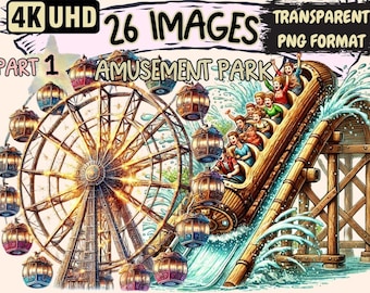 Amusement Park Clipart – 26 Carnival PNG Illustrations (Digital Download)