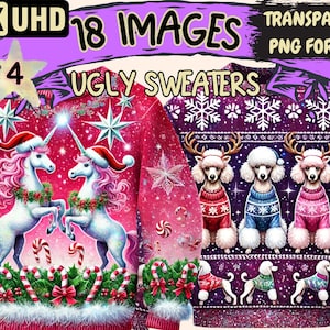 Ugly Sweaters (P4) Clipart - 18 PNG Festive Sweater Illustrations, X-Mas Holiday Art, Instant Digital Download, Unlimited Commercial Use