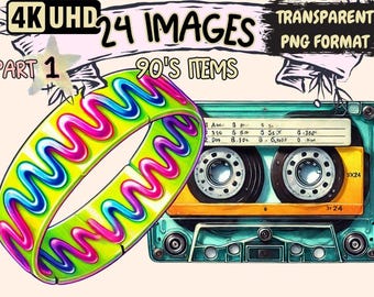 90s Nostalgia Clipart – Retro PNG Illustrations (Digital Download)