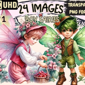 Boy Fairies Clipart – 24 PNG Graphics, Commercial Use (Digital Download)