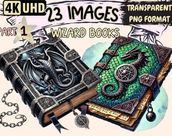 Magical Spellbook Clipart – 23 Fantasy Wizard Books (PNG Digital Download)