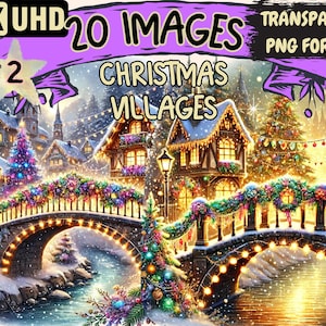Christmas Villages (P2) Clipart - 20 PNG Festive Town Illustrations, Holiday Art, Instant Digital Download, Unlimited Commercial Use Crafts