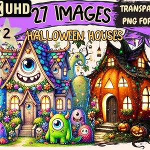 Halloween Houses (P2) Clipart - 27 PNG Spooky Home Illustrations, Festive Art, Instant Digital Download, Unlimited Commercial Use for Crafts