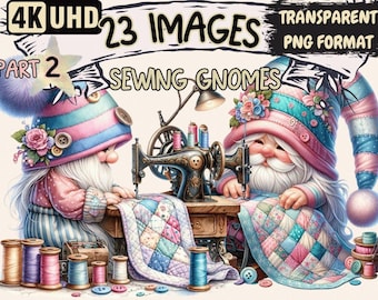 Sewing Gnomes Clipart – 23 PNG Whimsical Graphics (Digital Download)