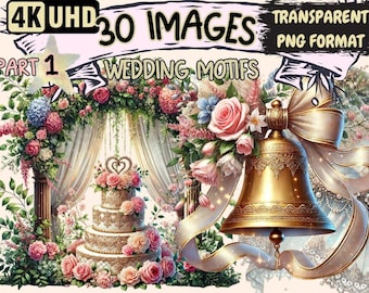 Elegant Wedding Motifs Clipart – 30 PNG Illustrations (Digital Download)