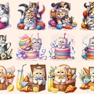 Kittens Clipart - 91 PNG Adorable Kitten Graphics, Cute Cat Printables, Instant Digital Download, Unlimited Commercial Use Crafts Designs image 3