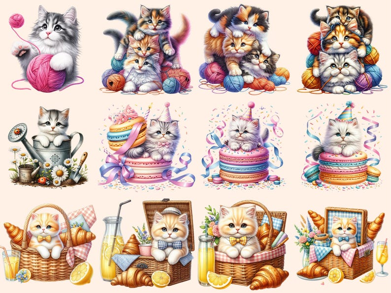 Kittens Clipart - 91 PNG Adorable Kitten Graphics, Cute Cat Printables, Instant Digital Download, Unlimited Commercial Use Crafts Designs image 3
