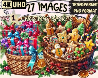 Christmas Baskets Clipart – 27 Festive PNG Illustrations (Digital Download)