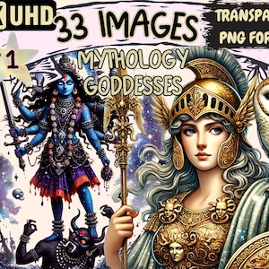 Mythology Goddesses Clipart - 33 PNG Divine Illustrations, Mythical Art, Instant Digital Download, Unlimited Commercial Use for Crafts