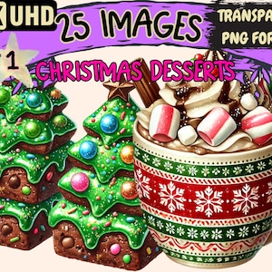 Christmas Desserts Clipart - 25 PNG Festive Sweet Treat Illustrations, Holiday Art, Instant Digital Download, Unlimited Commercial Use Craft