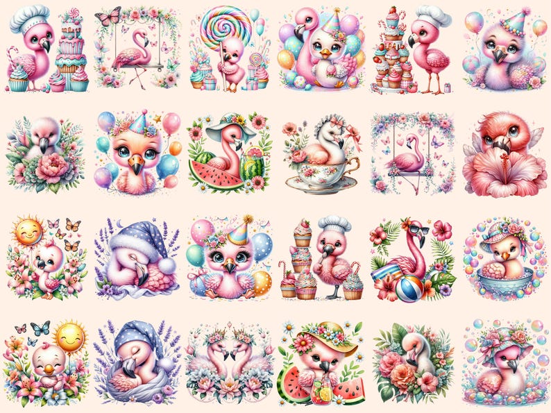 Flamingo Clipart Bundle: Pink Tropical Bird Graphics (PNG Digital Download, Commercial Use Bild 2