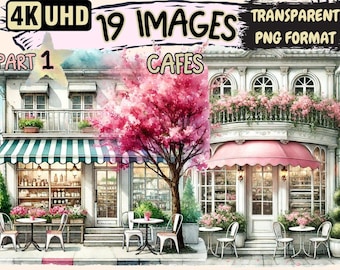 Cozy Cafe Storefront Clipart – 19 PNG Illustrations (Digital Download)