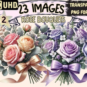 Rose Bouquets (P2) Clipart - 23 PNG Elegant Floral Illustrations, Valentine's Graphics, Instant Digital Download, Unlimited Commercial Use
