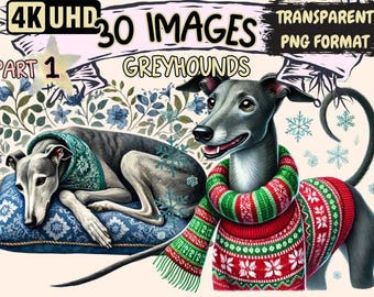 Greyhounds Clipart – 30 Adorable Dog PNG Graphics (Digital Download)