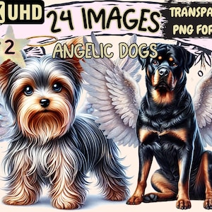 Angelic Dogs (P2) Clipart - 24 PNG Heavenly Puppies Illustrations, Whimsical Art, Instant Digital Download, Unlimited Commercial Use Crafts