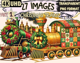 Christmas Trains Clipart – 27 Festive Holiday PNG Illustrations (Digital Download)